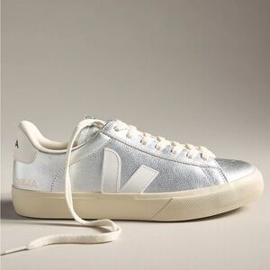 Veja Campo Silver Leather Low-Top Sneaker with Cream Sole size 6